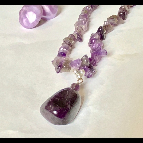 Vintage Jewelry - Vintage Amethyst & Citrine Necklace Vintage Clip Back Earrings